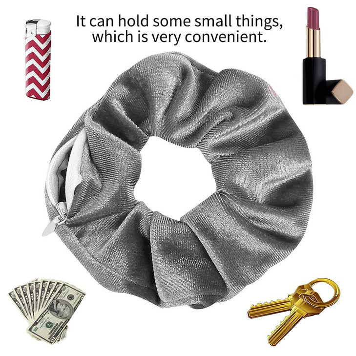 Premium Velvet Scrunchies with Zipper Pouch Hair Ties with Hidden Pocket Soft Elastic Hair Bands for Women and Vsco Girl