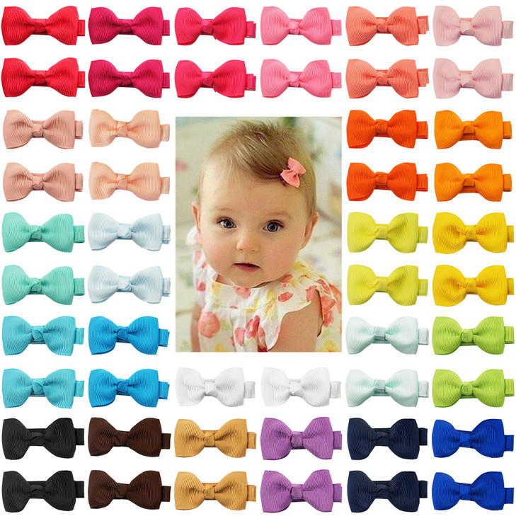 CLLOT Baby Hair Clips 50 Pieces 25 Colors in Pairs Baby Girls Fully Lined Bows Hair Pins Tiny 2 Hair Bows Alligator Clip