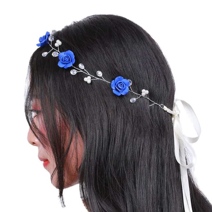 Missgrace Bridal Crystal Navy Blue Headband Wedding and Bride Hairpiece for Evening Party Navy Blue Flower Women Vintgae