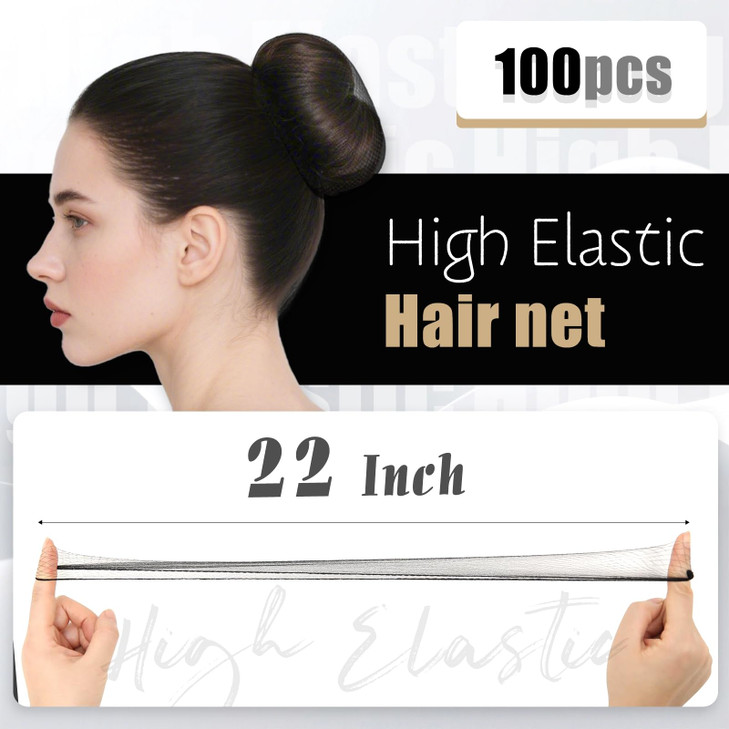 Smilco Hair Net 100 Pcs 22 Inches Hair Nets Elasticity Invisible Elastic Mesh for Food Service Ballet Bun Sleeping Women