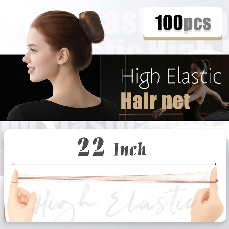 Hair Net 100 Pcs Smilco 22 Inches Hair Nets Elasticity Invisible Elastic Mesh for Food Services Ballet Bun Sleeping Wome
