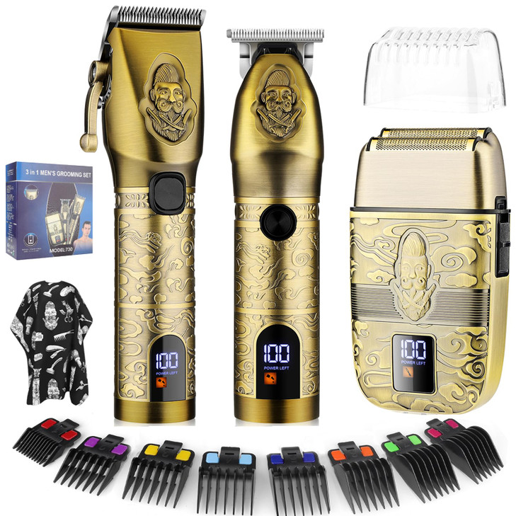 Suttik Professional Hair Clippers Trimmer Shaver Set for Men Electric Razor Foil Shavers Combo Set of 3 Barber Kit Hair