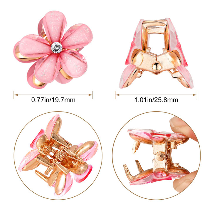 Paderison 10Pcs Flower Hair Clips for Girls Small Hair Claw Clips Mini Flower Hair Clips with Crystal Cute Metal Claw Cl