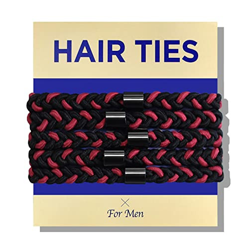 HAVHAF Braided Mens Hair Ties For Men 5 pcsXL Red Black For Buns Curly Thick Dense Hair Elastic Hair Ties For Guys No da