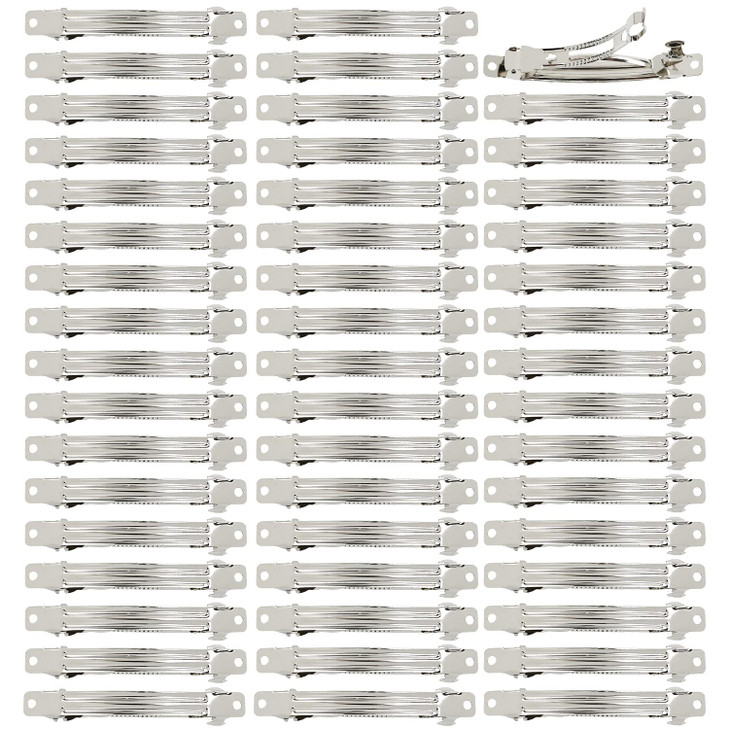 Lawie 50 Pack 8 CM 315 Inch Silver Blank Rectangle Metal French Barrette Plain Base Hair Clips DIY Crafting Clips for Bo