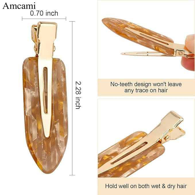 AMCAMI 4 PCS No Crease Hair ClipsNo Bend Hair Clips for Styling Acrylic Resin Duck Bill Clips Hair Barrettes for Makeup
