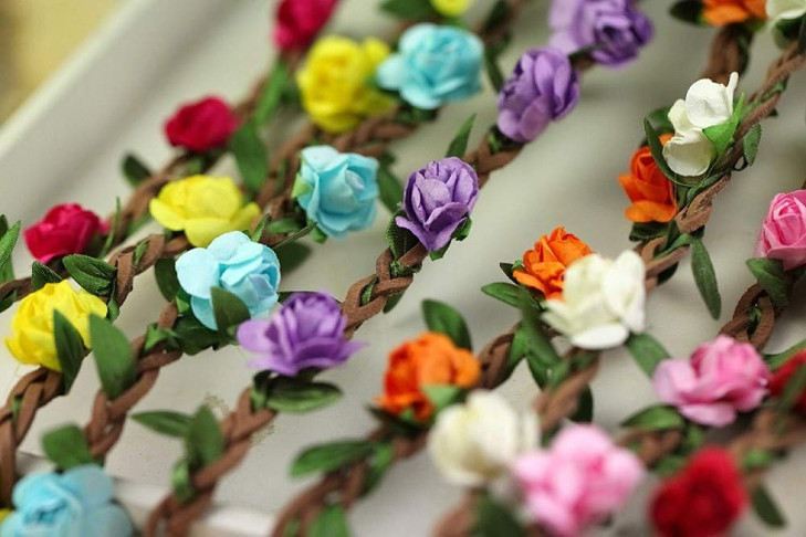 Onwon 8 Pieces Multicolor Bohemian Floral Headbands with Elastic Ribbon Rose Crown Hair Accessories for Women Girls
