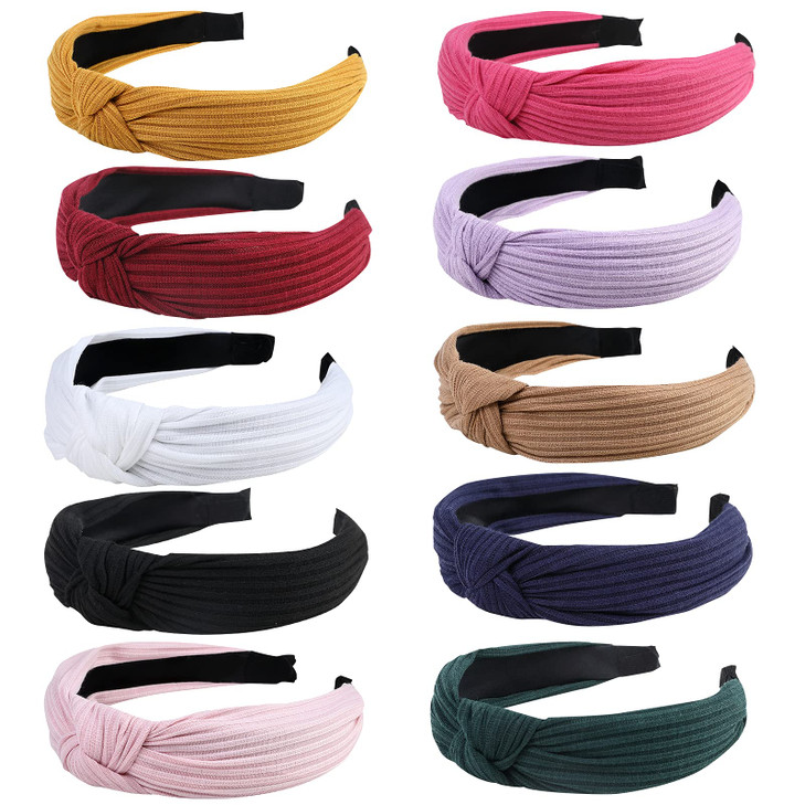 Fishinsea 10 Pack Knotted Wide Headbands for Women Cute Fashion Head Wrap in Solid Color Nonslip Hair Accessories for Da