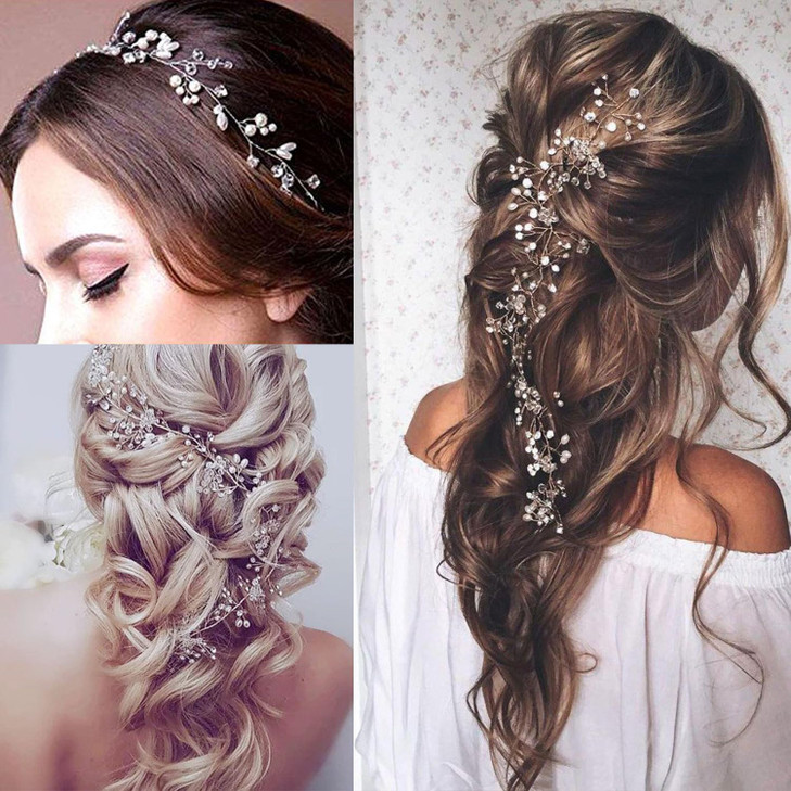 BOYIVI Extra Long Pearl and Crystal Beads Wedding Hair Vine Head Piece Hair Jewelry Accessories for Brides Bridesmaids a