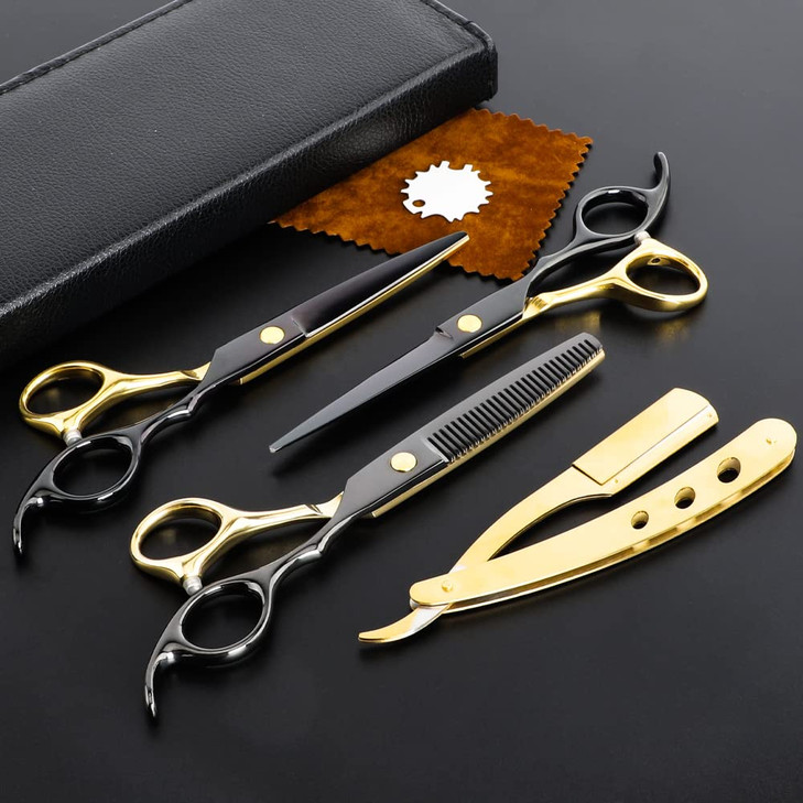 Professional Black Gold Hairdressing Scissors Hair Cutting Sets Salon Multifunctional Straight Shears Teeth Scissors Thi