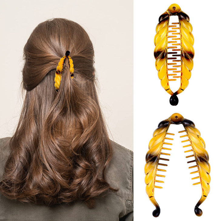 18 Pieces Classic Twist Plastic Side Hair Accessories with Ponytail Clips for Women Girls 1129 Teeth Banana Hair Clips a