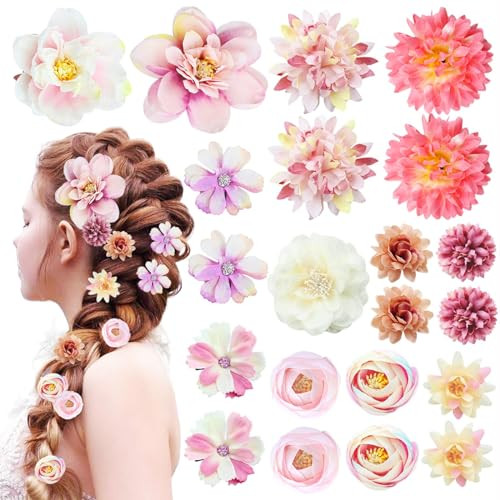 21 PCS Flowers Hair Accessories for Women and Girls Boho Hair Barrettes Clips Floral Rose Bride Headpiece for Wedding Fe