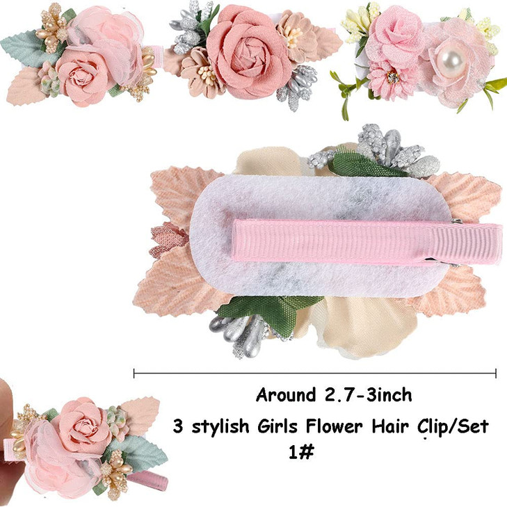 Girls Flower Hair Bows and Clips Set 3pcs Accessories for Baby Toddler and Teen Girls Hiar clips set 1