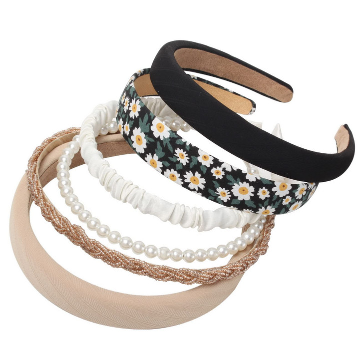 Cuizhiyu 6PK Different Designs Headbands for Women Non Slip Flower Black White Solid Headband Set Cute Pearl Hair Band f
