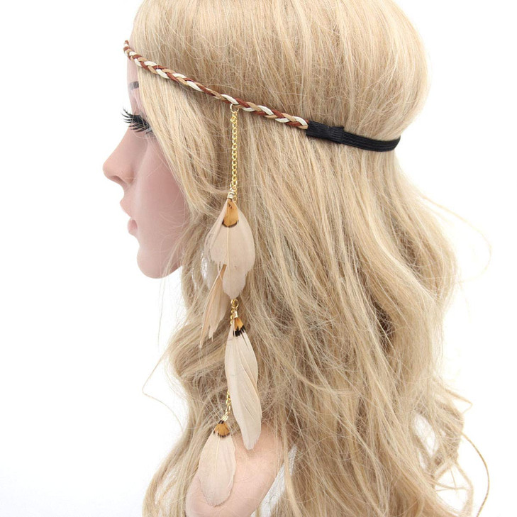 Nicedmm Numblartd Stylish Boho Hippie Feather Hair Band Headband Indian Vintage Elastic Head Wrap Hair Accessories Headd