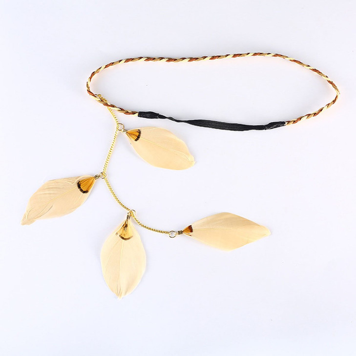 Nicedmm Numblartd Stylish Boho Hippie Feather Hair Band Headband Indian Vintage Elastic Head Wrap Hair Accessories Headd