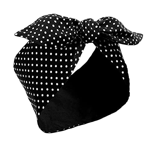 Hicarer Halloween Black Polka Dot Bow Headband Cute Bandana Retro Headband 50s Outfit Hair Headwrap with Wire Vintage Ha