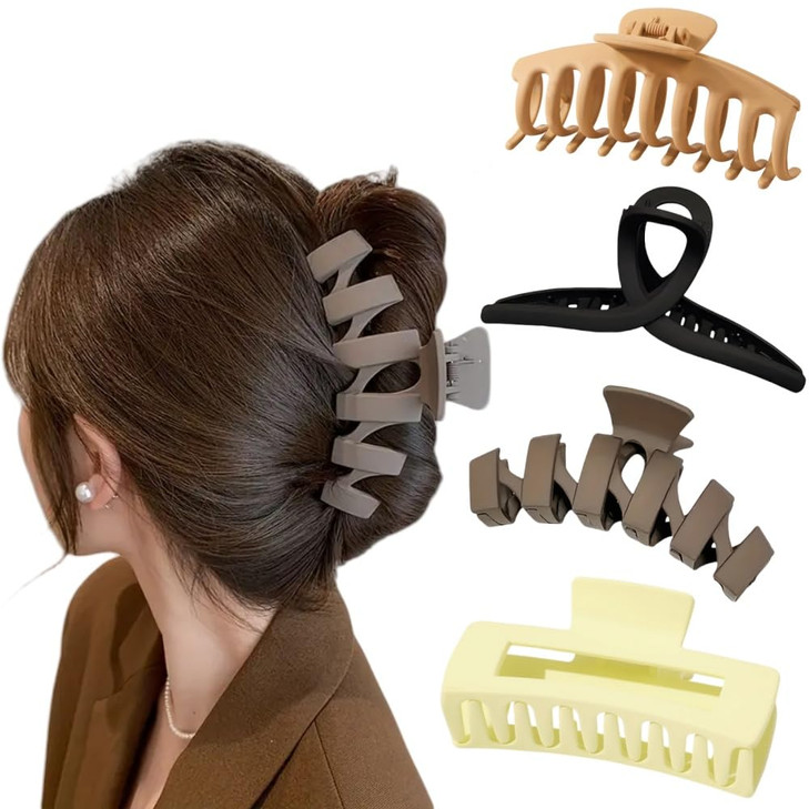 LSLCQW 4Piece Womens Hair Claw Clips Rectangle Shape Fashionable Colorful Styling Jaw Clips Ideal for Thick Hair Large S