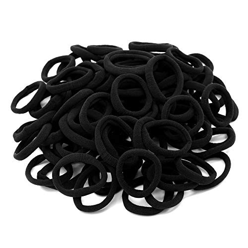100 Pack Seamless Cotton Hair Ties High Stretch Ponytail Holders and Headbands No Crease Scrunchies for Thick Hair Black