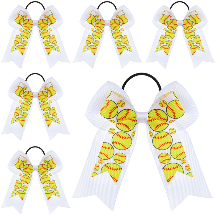 10 Pcs Softball Hair Bows Double Layers Softball Hair Bows with White Ribbon Softball Gifts for Girls Softball Accessori