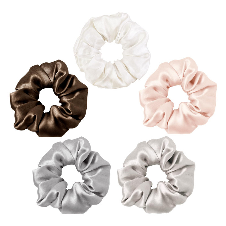 LILYSILK Silk Scrunchies for Frizz Breakage Prevention Mulberry Silk Ponytail Holders Elastic Hair Ties 5Pcs Random Colo