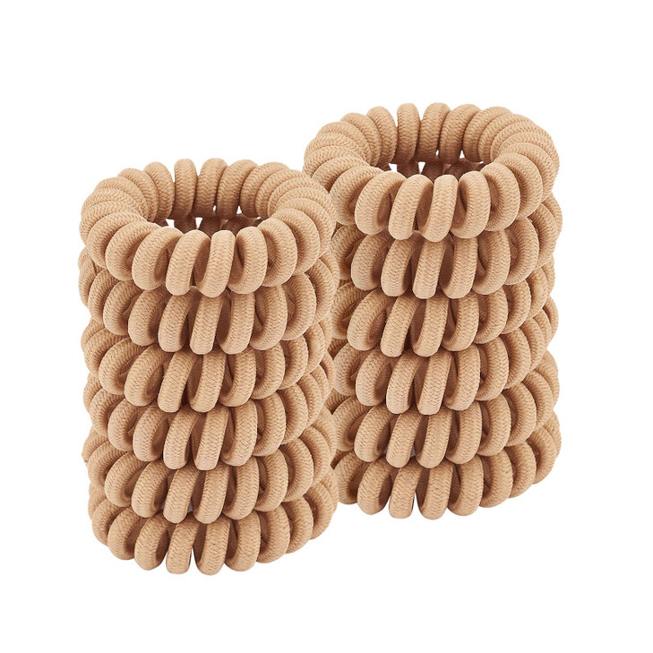 Spiral Cloth Hair Ties Beige 12 Pcs Coil Ponytail Holders for Thick All Hair Types No Crease Phone Cord Design