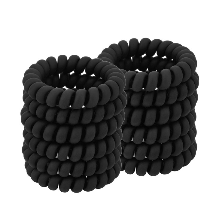 Spiral Coil Hair Ties for Women Matte Black 12 Pcs No Crease Ponytail Holders for Thick and All Hair Types Plastic Spira