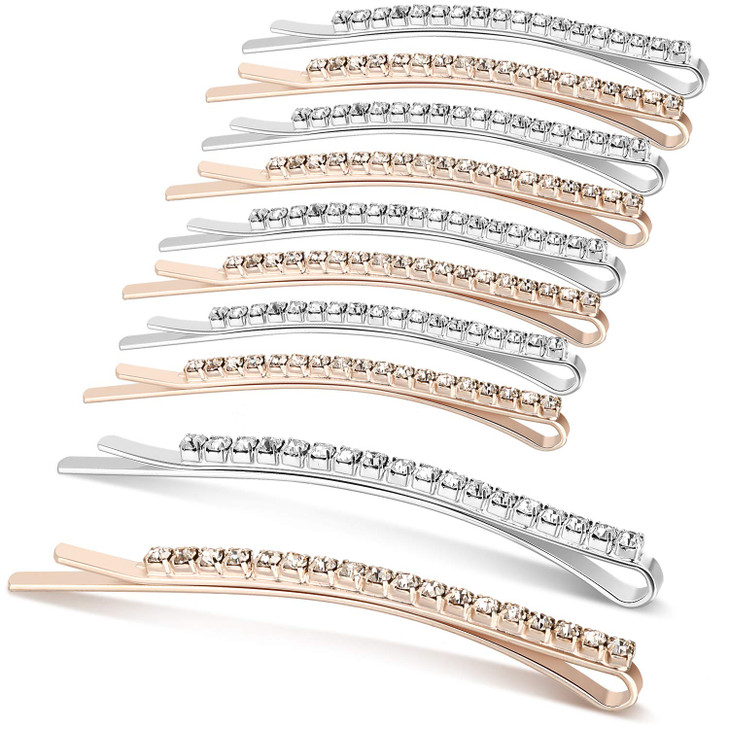 TecUnite 16 Pcs Rhinestone Bobby Pins Bling Decorative Hair Pins Metal Diamond Clear Crystal Fancy Hair Clips Barrette A