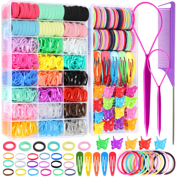 YGDZ Hair Accessories Set Colorful Rubber Bands Cotton Hair Ties Ponytail Holders Hair Clips with Organizer Box for Girl