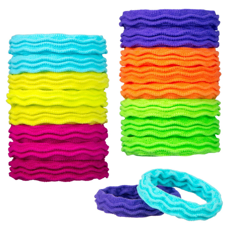 18pc Waved Ponytail Elastic Set in Bright Colors Ponytail Holders Hair Ties Value Pack Colorful Ponytail Holders Wavy Te