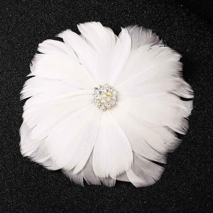 GENBREE 1920s Feather Hair Clip White Flapper Headpiece Fascinator Rhinestone Hair Accessories for Women
