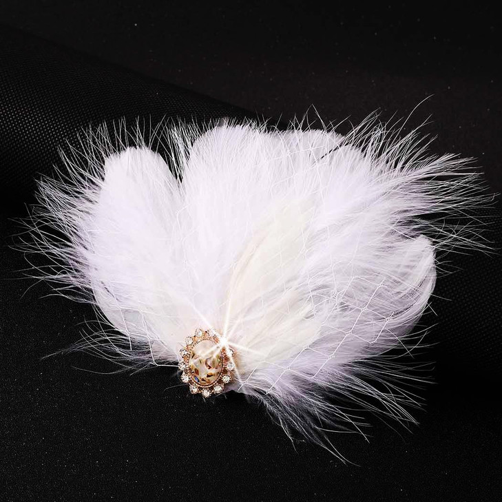 GENBREE White Feather Hair Clip Fascinator Headpiece 1920s Gatsby Accessories for Women