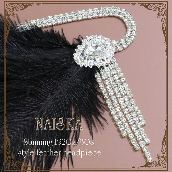 NAISKA 1920s Flapper Feather Headbands for Women Roaring 20s Great Gatsby Rhinestone Headpiece Vintage Gatsby Party Hair
