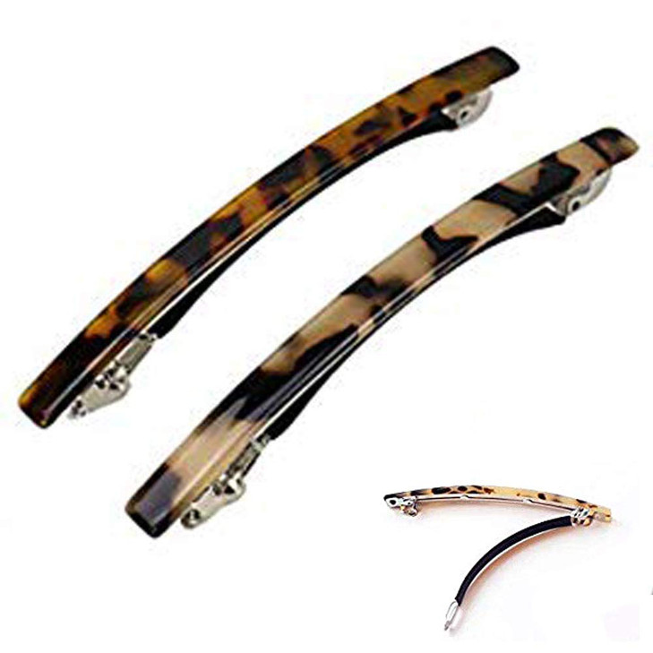 4 Inches Automatic Hair Clip Barrette Ponytail Holders Handmade Celluloid Onyx Hair Clip for Women2 Count