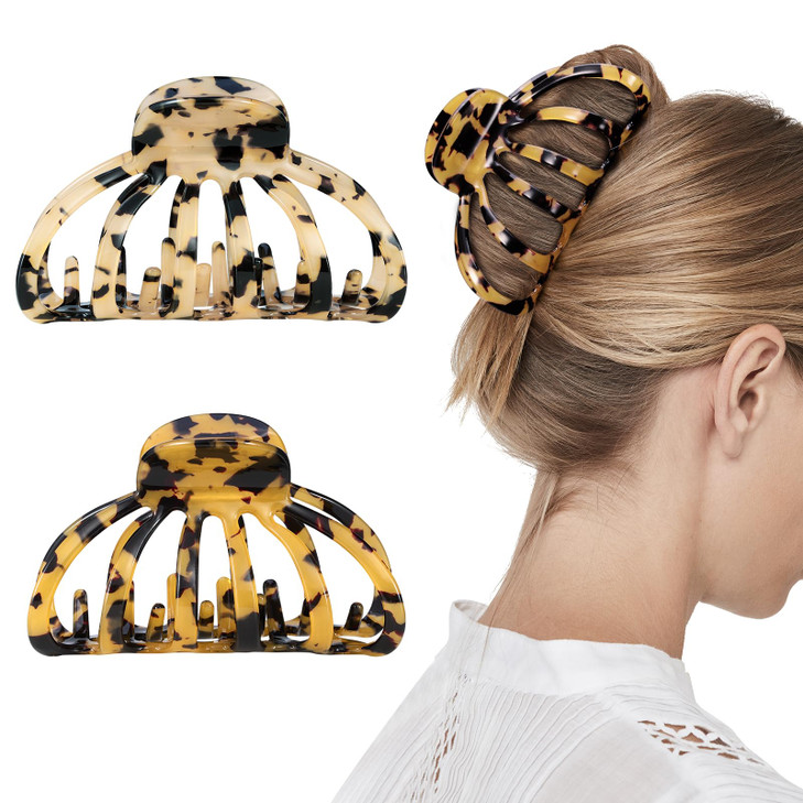 Shinowa Hair Clips 2Pack Bohemian Tortoise Shell Hair Claw Clips Strong Hold Big Hair Jaw Clips for Thick Hair Hair Acce