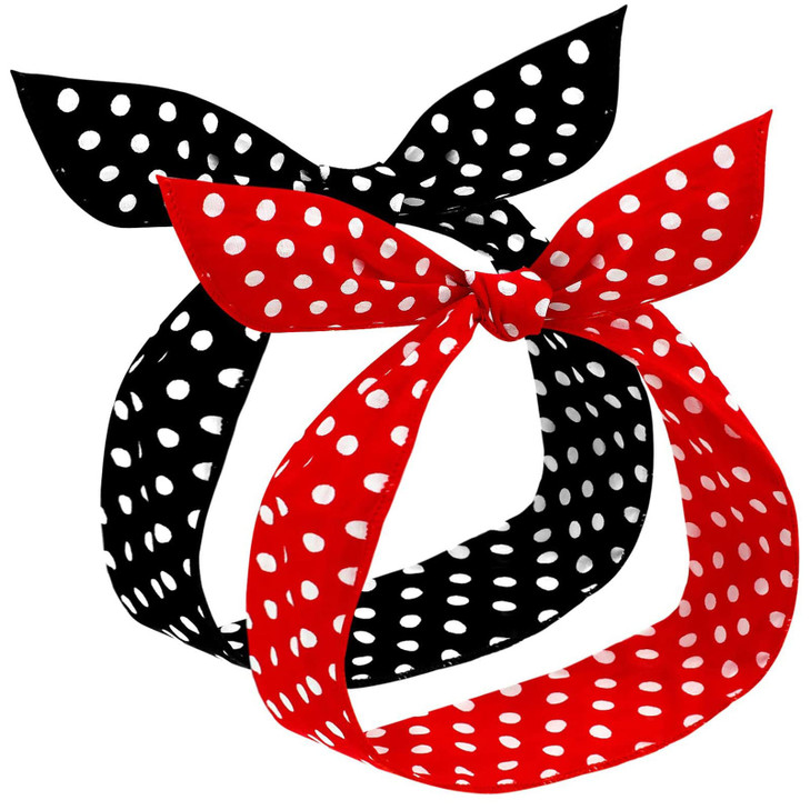 Hicarer 2 Pcs Polka Dot Headbands for Women Halloween Headband Retro Bandana Dress up 50s Outfit Wire Hairband Vintage H