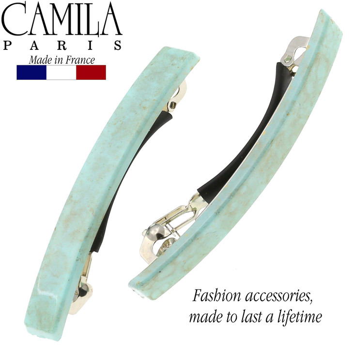 Camila Paris CP3072 French Hair Barrette Clip for Girls Set of 2 Mint Rubberized Metal Clasp Strong Hold Grip Hair Clips