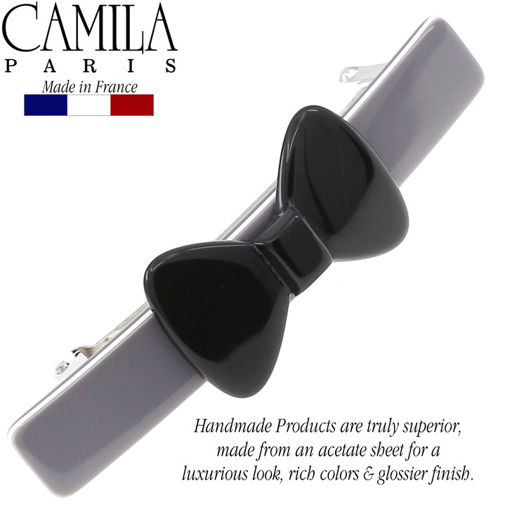 Camila Paris CP3371 French Hair Barrette Clip for Girls Handmade Gray and Black Strong Hold Grip Hair Clips for Women No