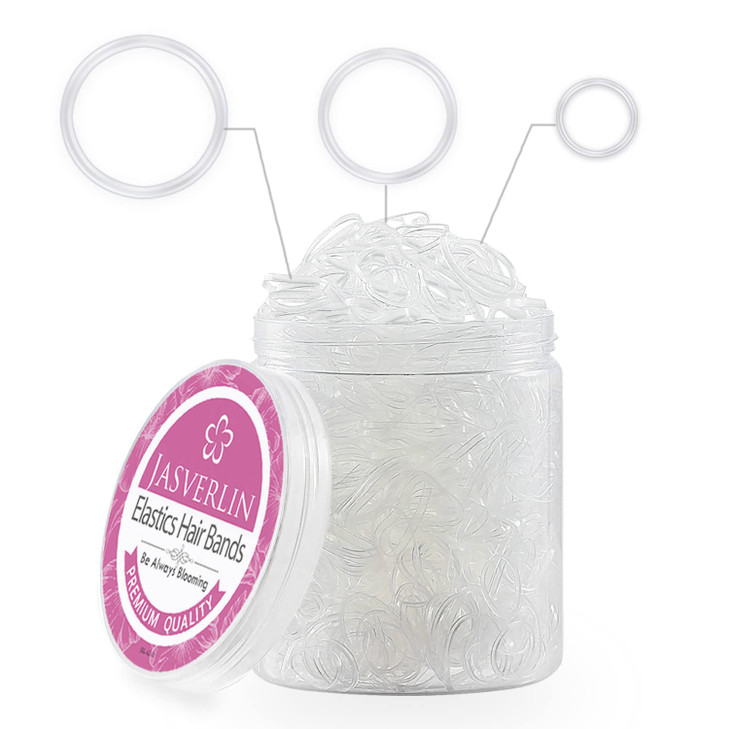 JASVERLIN Clear Hair Elastics 2000 Pcs Variety Pack of Small Medium Large Rubber Bands Ponytail Holders and Polybands fo