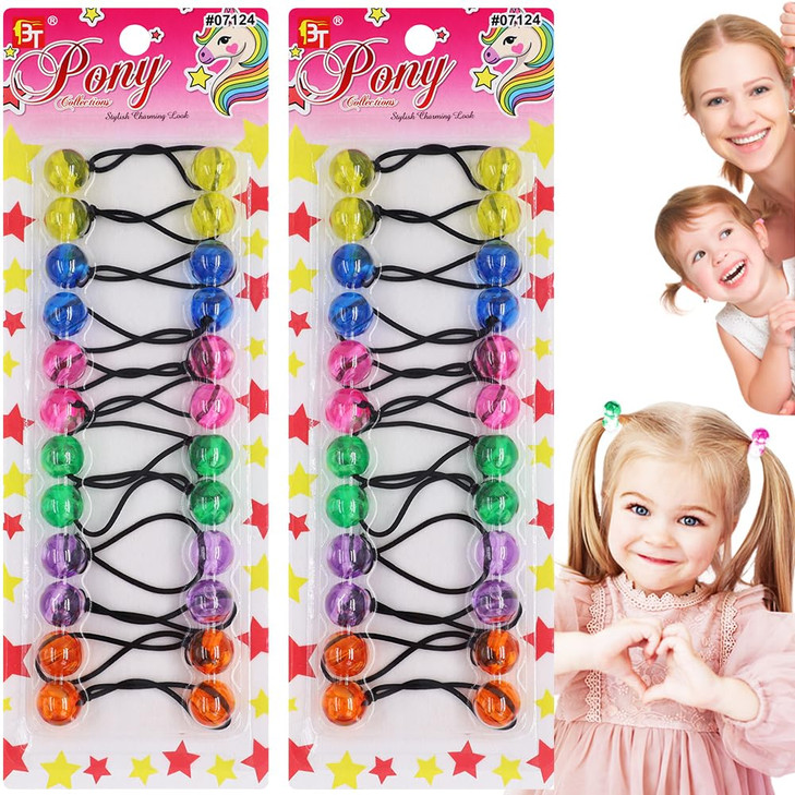 Beauty Town 24PCS Bubble Bead Hair Ties 16mm Ponytail Holders for Girls Kids Colorful Hair Elastics for Braids Styles Ye