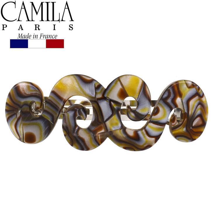 Camila Paris CP2485 French Hair Barrette Clip for Girls Handmade Onyx Gold Metal Clasp Strong Hold Grip Hair Clips for W