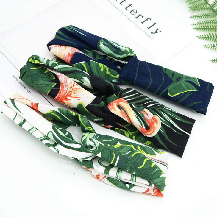 Aysekone 3 Pack Tropical Banana Leaf Headbands Elastic Summer Hair Bands for Women Girls Beach Yoga 3 Colors