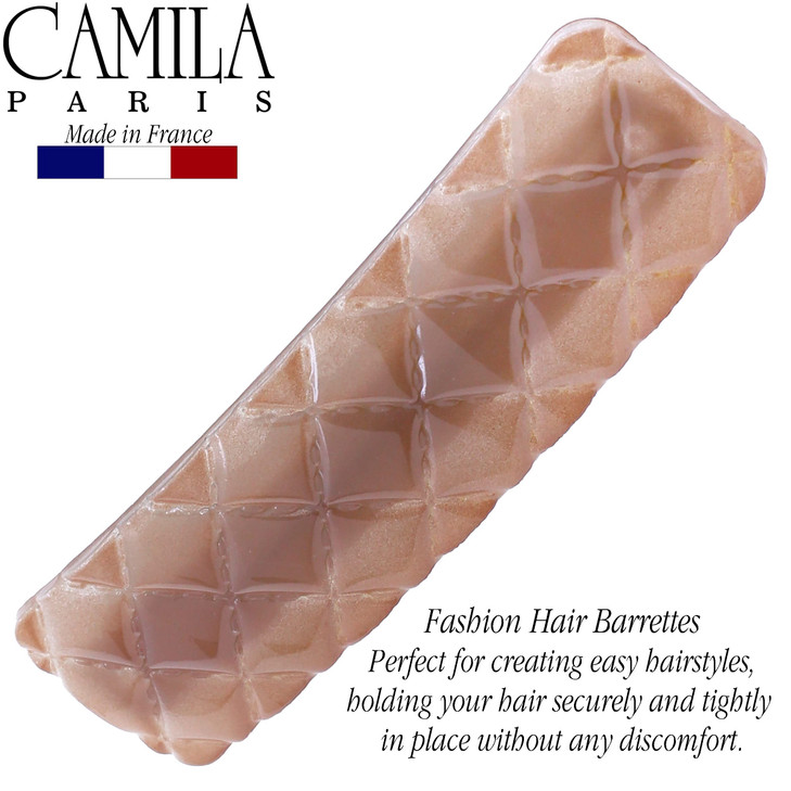 Camila Paris CP3249 French Hair Barrette Clip for Girls Pink Shell Rubberized Metal Closure Strong Hold Grip Hair Clips
