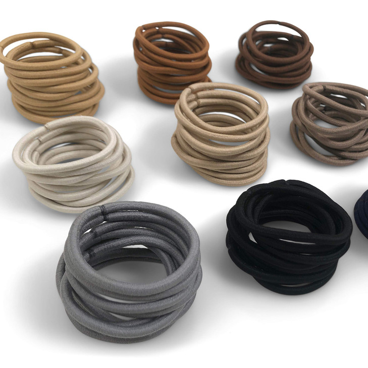 Cyndibands Elastic Hair Ties Gray No Damage 4mm Ponytail Holders for Women Kids 24Pack Hair Elastics in Neutral Colors