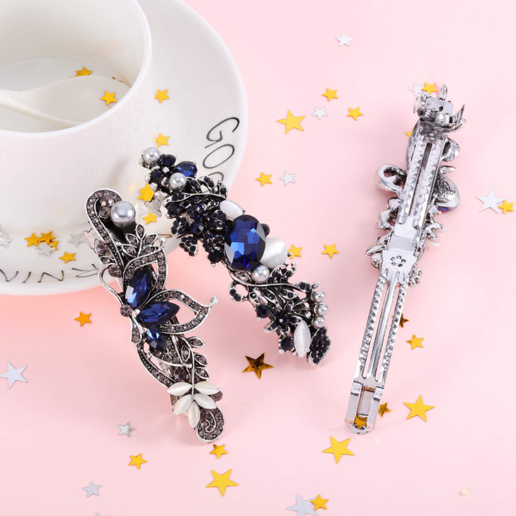 5 Pieces Crystal Rhinestones Hair Barrettes Large Flower Butterfly Pearl French Vintage Clip Wedding Navy Hair Jewelry f
