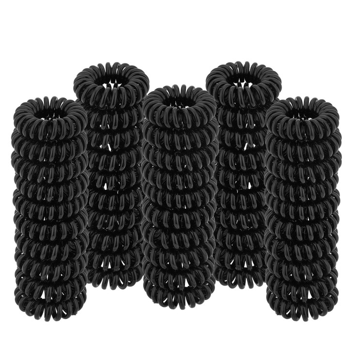 Spiral Hair Ties Small Black 50 Pcs Plastic Spiral Coil Ponytail Holders for Thick Hair No Crease Phone Cord Ties for Al