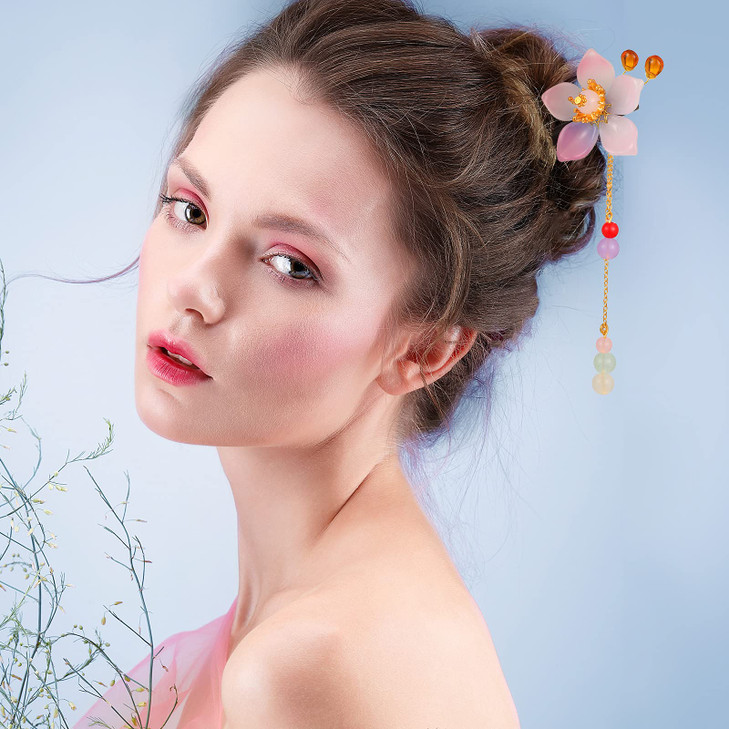 Waydress 6 Pieces Chinese Traditional Flower Hair Sticks Vintage Wooden Hairpin Handmade Chinese Hair Stick Hairs Chopst
