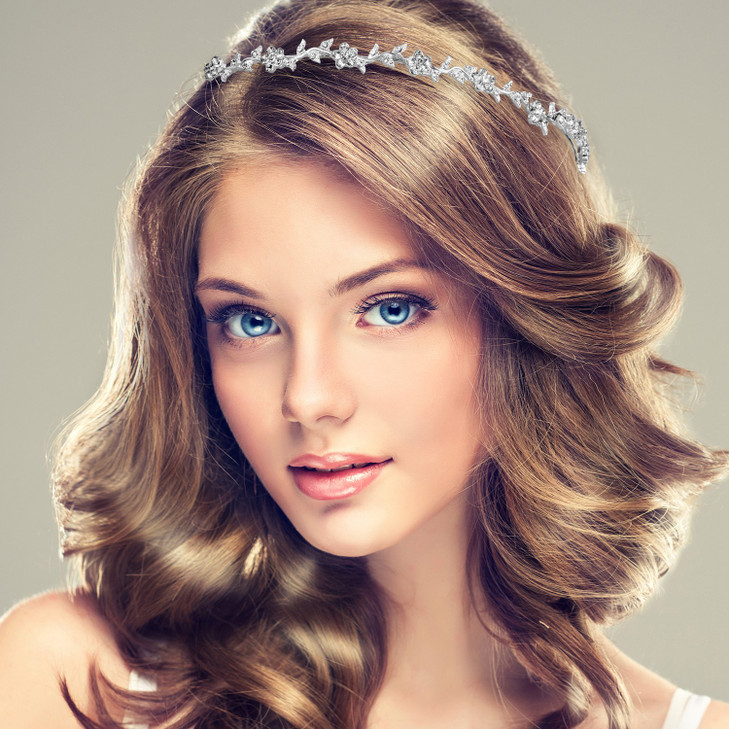 Tatuo 6 Pcs Bride Bridesmaids Crystal Headband Crown Womens Faux Pearl Rhinestones Headdress for Wedding Party Silver Ti