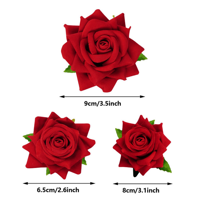 Topbuti 6 Pcs Rose Flower Hair Clip Rose Brooch Floral Hair Accessories for Woman Girls Flamenco Dancer Mexican Wedding