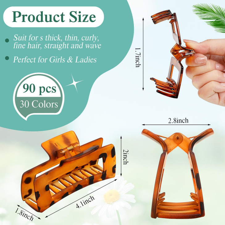 XunYee 90 Pcs Hair Clips Bulk Hair Claw Clips for Women Girls 41 Inch Large Rectangle Nonslip Square Strong Hold Jaw